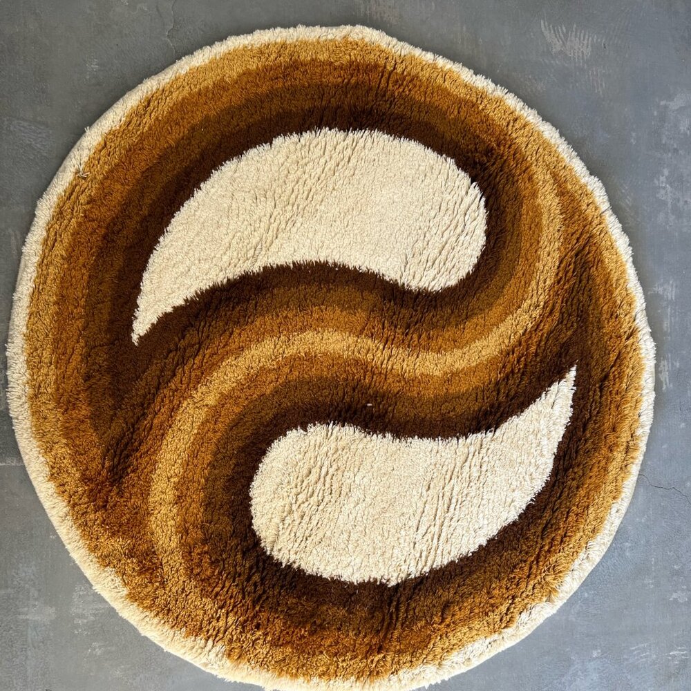 1960's EKSPORT WILTON UNUSED Yin & Yan Rya Danish Rug Wool Mid Century Modern